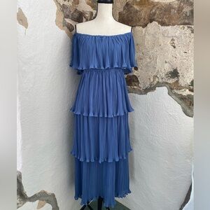 Baltic Born Size S Blue Layered Off The Shoulder Dress